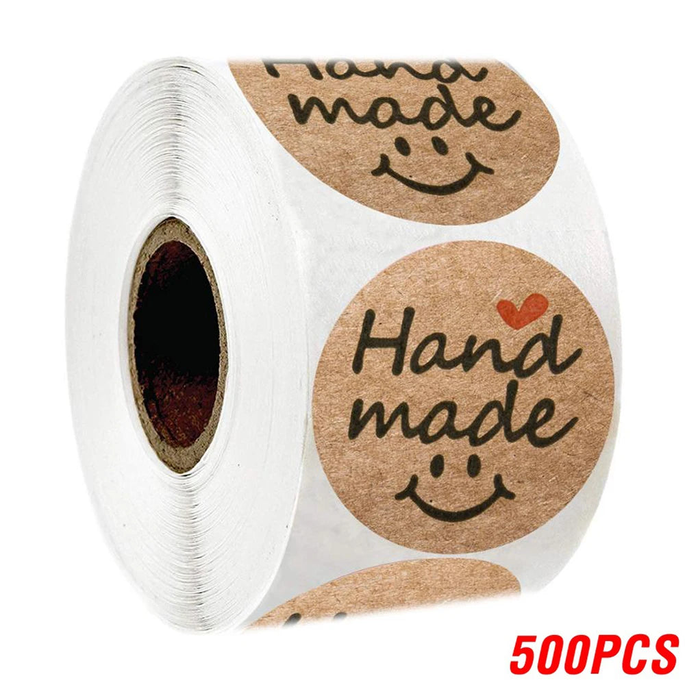 100-500pcs 1inch Vintage Kraft Paper Handmade With Love Stickers for Package Thank You Stationery Adhesive Labels Baking Seals Beauty World Shop