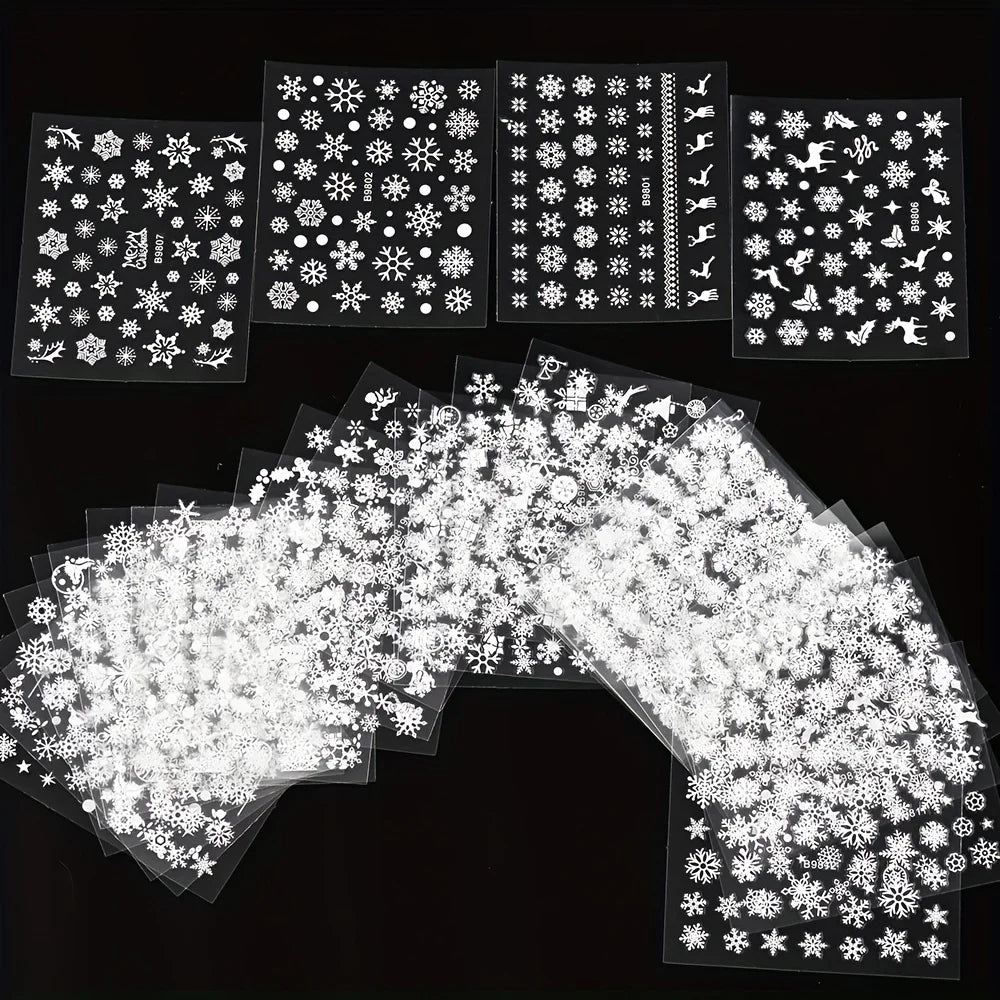 30pcs Sheets Christmas 3D Nail Art Stickers Decals Nail Art Supplies for Women And s - Self-Adhesive Cartoon Snowflake Snowman Beauty World Shop