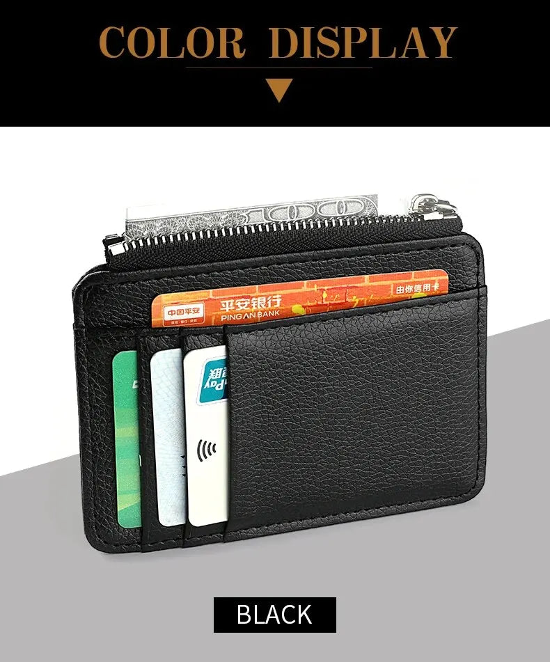 Mini Credit Card Wallet Id Card Holder Men's Small Wallet Thin Sleeve Zipper Short Coin Wallet Beauty World Shop