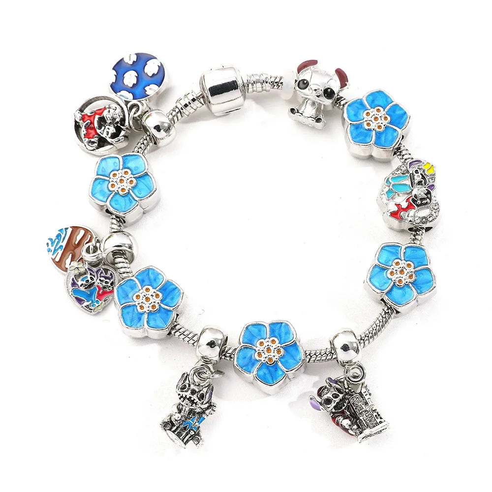 Disney Beaded Bracelet Lilo And Stitch Cartoon Cute Metal Charms Bangle DIY Beads Chain Jewelry Gifts Accessories For Women Kids Beauty World Shop