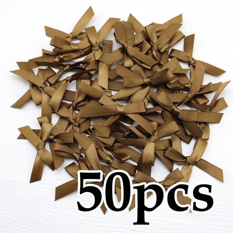 (50 Pcs) 4*4cm Colourful Ribbon Bows Small Size Polyester Satin Ribbon Bow Flower DIY Craft Decoration Beauty World Shop