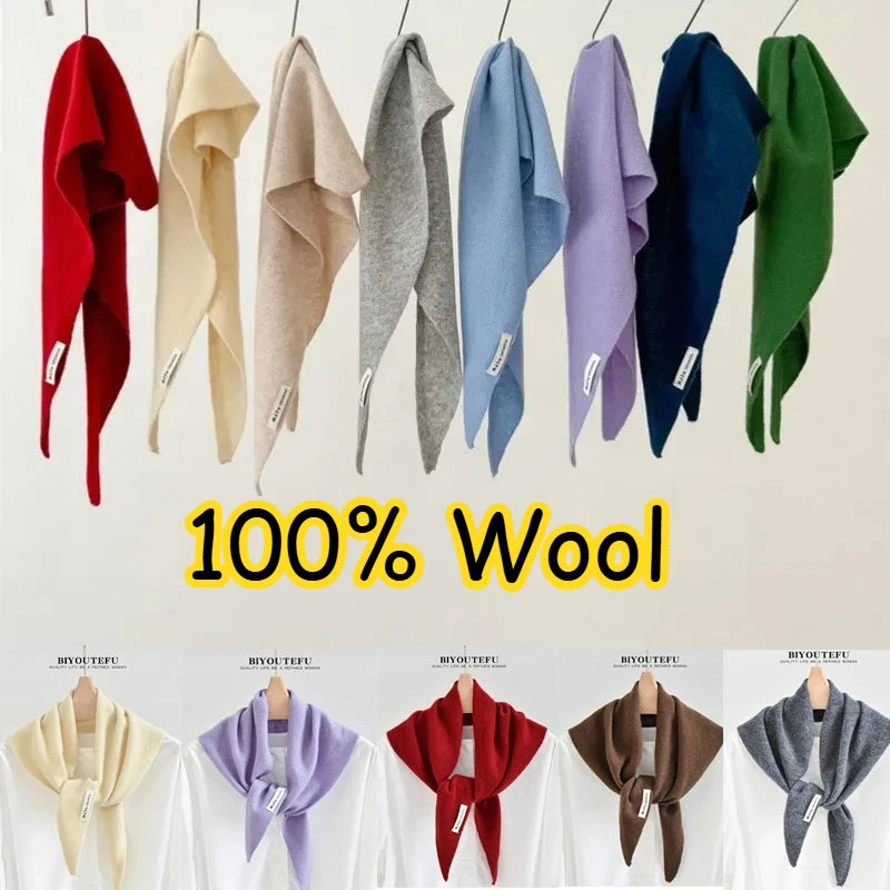 100% Australian Wool Knitted Triangle Scarf Shawl Women's Autumn  Winter Warm Neck Protection Scarf Decorative  Small Scarf Beauty World Shop