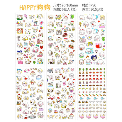 6Pieces/Set Transparent Pvc Waterproof Cartoon Sticker DIY Hand Account Decorative Stickers Kawaii Phone Cup Stickers Beauty World Shop