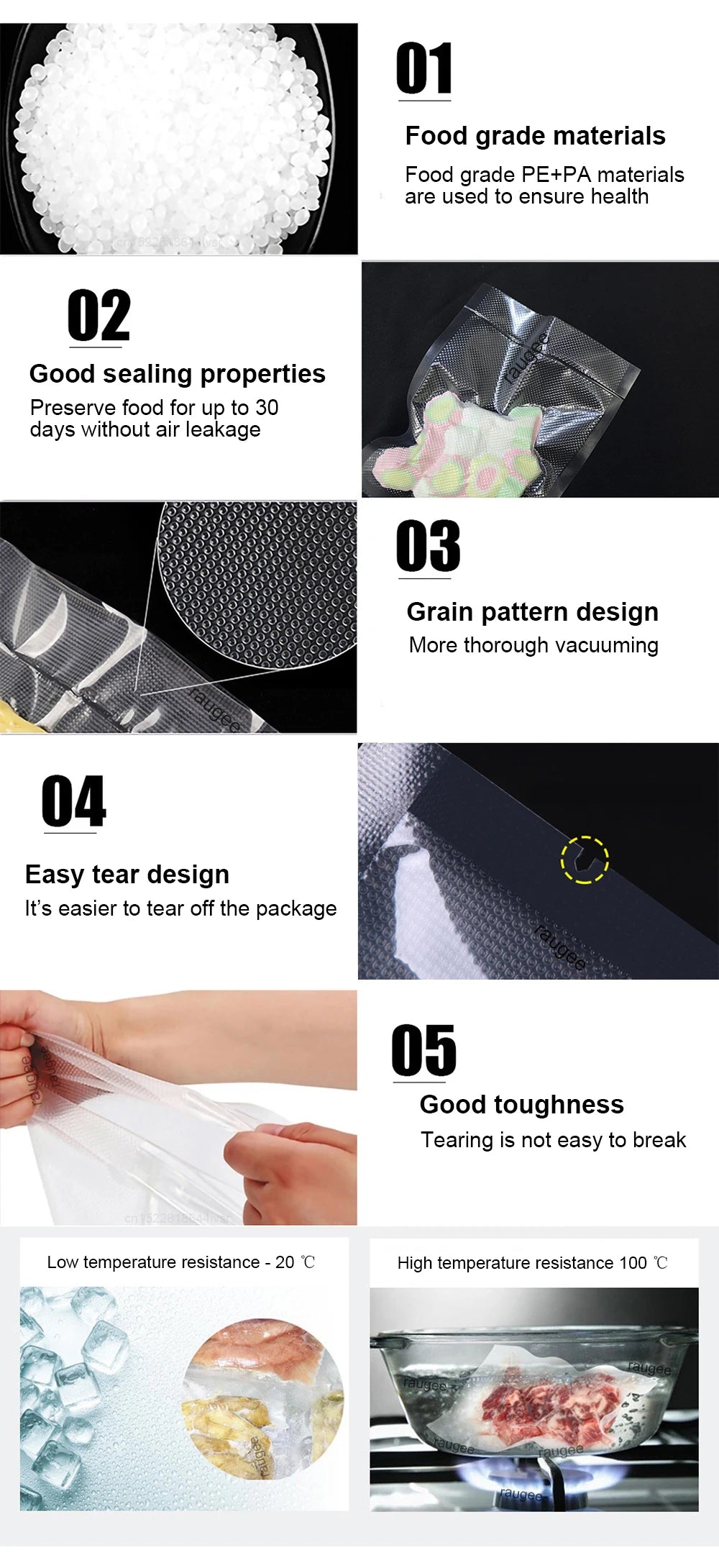 Vacuum Packaging Bags for Food 100pcs Food Storage Vacuum Bags for Vacuum Sealer Machine  Food Fresh Long Keeping Empty Bags Beauty World Shop