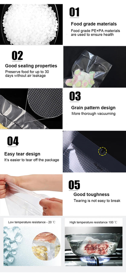 Vacuum Packaging Bags for Food 100pcs Food Storage Vacuum Bags for Vacuum Sealer Machine  Food Fresh Long Keeping Empty Bags Beauty World Shop
