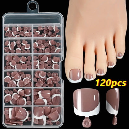 120Pcs 9-Colors French Fake Toenails Summer Short Sqaure Press On Toe Nails Tips Glossy Nude/Pink/Brown Full Cover False Toenail Beauty World Shop