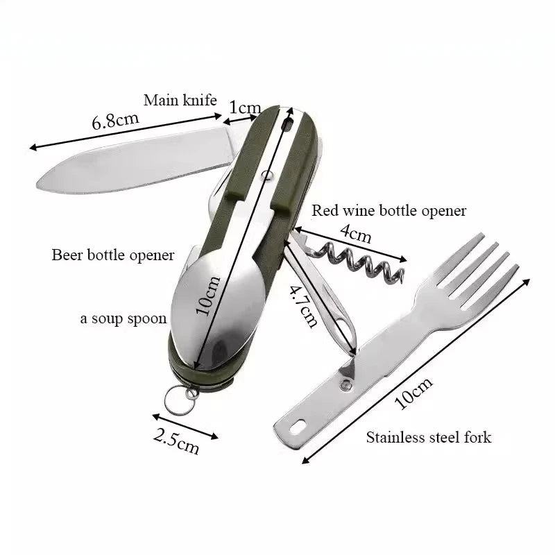 7 in 1 Camping Gear Portable Stainless Steel Spoon Fork Knife and Bottle Opener Combination Set Travel, Backpack Style Tableware Beauty World Shop