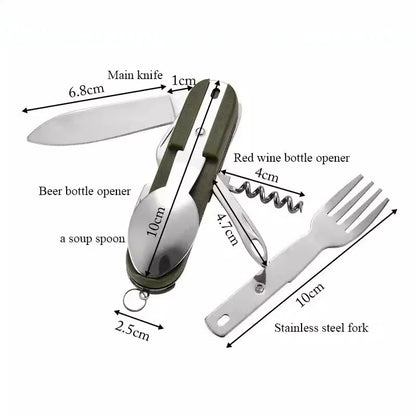 7 in 1 Camping Gear Portable Stainless Steel Spoon Fork Knife and Bottle Opener Combination Set Travel, Backpack Style Tableware Beauty World Shop