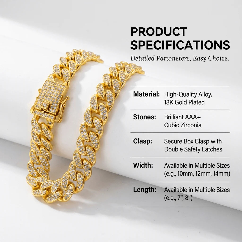 Luxury Hip Hop Dog Collar, Gold Tone Stainless Steel Cuban Chain, Durable Diamond Inlaid Pet Jewelry for Daily Walking Beauty World Shop