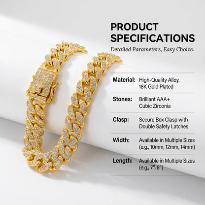 Luxury Hip Hop Dog Collar, Gold Tone Stainless Steel Cuban Chain, Durable Diamond Inlaid Pet Jewelry for Daily Walking Beauty World Shop