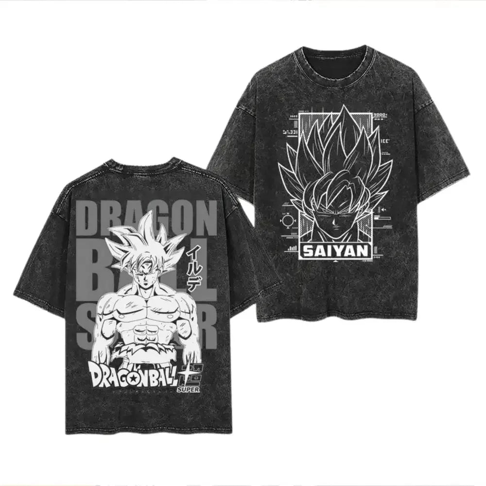 Anime Dragon Ball Cosplay Washed T-Shirt Cotton Short Sleeve Loose Large Casual Sports Fitness T-Shirt Men's Harajuku Clothing Beauty World Shop