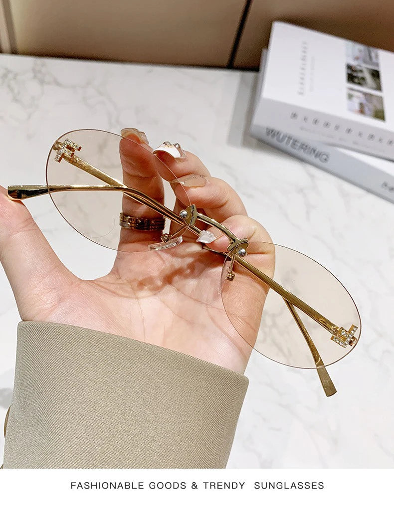 Elegant Diamond Oval Sunglasses Male Letter "F" Rimless Sunglasses  car sunglasses 90902 Beauty World Shop