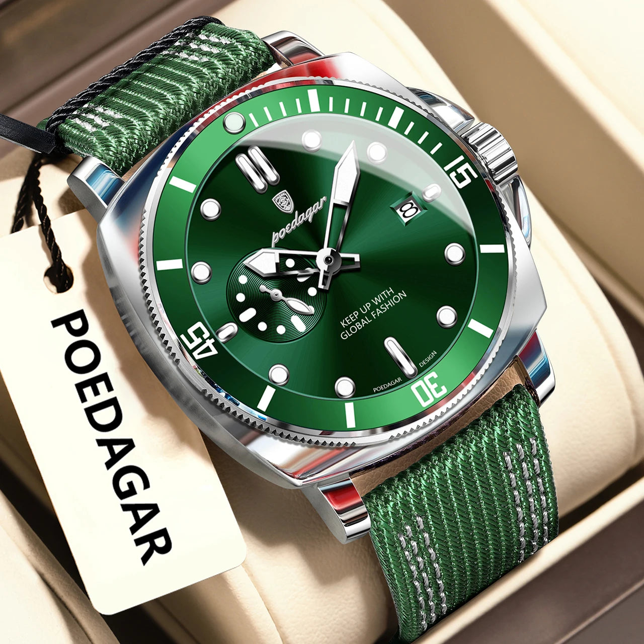 POEDAGAR Luxury Fashion Man Watch Luminous Waterproof Date Sport Watches For Men Nylon Leather Quartz Business Men's Clock Reloj Beauty World Shop