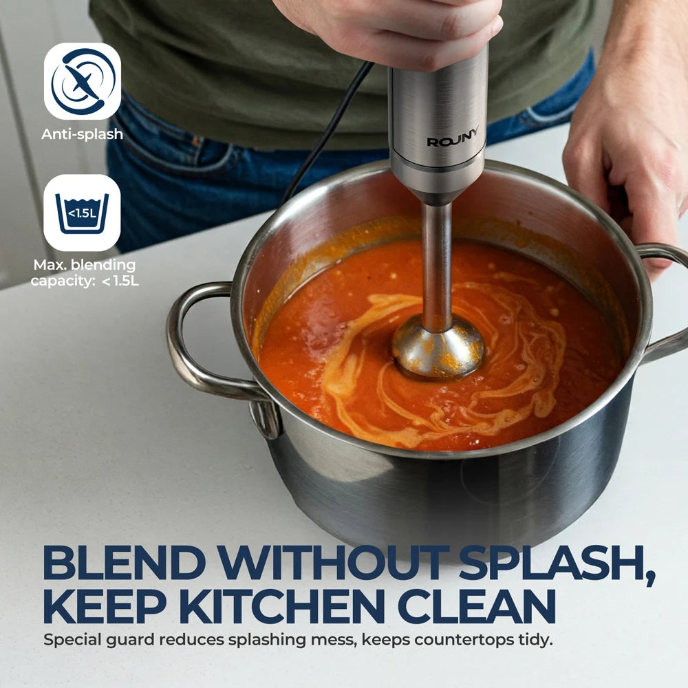 ROUNY 4-in-1 Hand Immersion Blender 1000W Powerful, Stainless Steel Stick Food Mixer,700ml Mixing Beaker,500ml Processor, Whisk Beauty World Shop