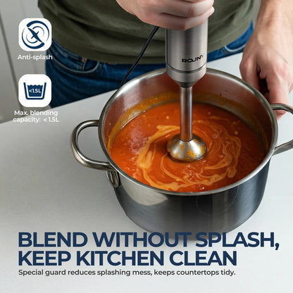 ROUNY 4-in-1 Hand Immersion Blender 1000W Powerful, Stainless Steel Stick Food Mixer,700ml Mixing Beaker,500ml Processor, Whisk Beauty World Shop
