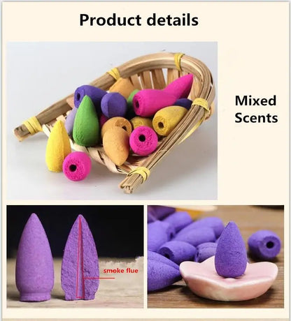 Mixed Natural Incense Rose Jasmine Lavender Osmanthus Sakura Smoke Cone Reflux Tower Incense Backflow Incense Bullet Beauty World Shop