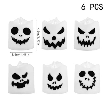 6pcs Halloween Led Ghost Pumpkin Candle Light Glowing Lamp Halloween Party Home Bar Decoration Haunted House Horror Props Beauty World Shop