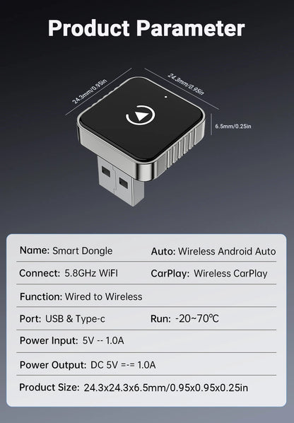 XUDA 2 in1 Wired to Wireless CarPlay Android Auto Adapter for OEM Car Stereo With USB Dongle Smart Mini Box Plug and Play Blueto Beauty World Shop
