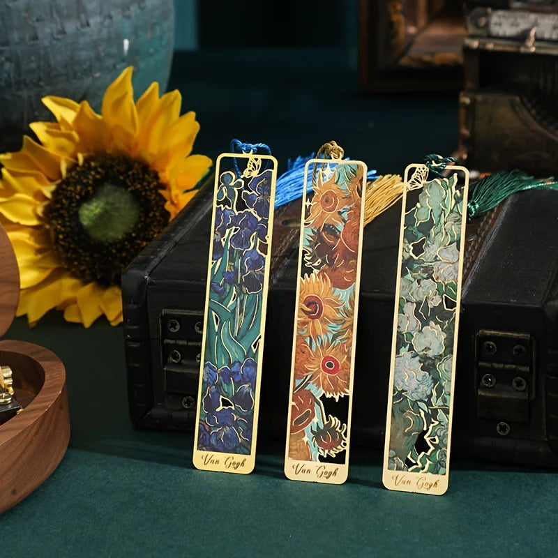 Vintage Oil Painting Metal Bookmarks - Hollow Hot Stamping Long Tassel Bookmarks - Stationery Gifts for Book Clubs, Book Lovers, Beauty World Shop