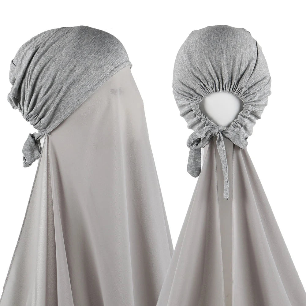 Muslim Instant Hijab Women Bonnet with Chiffon Shawl Head Scarf Cap Inner Headband Stretch Hijab Cover Headwrap Turbante Beauty World Shop