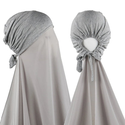 Muslim Instant Hijab Women Bonnet with Chiffon Shawl Head Scarf Cap Inner Headband Stretch Hijab Cover Headwrap Turbante Beauty World Shop