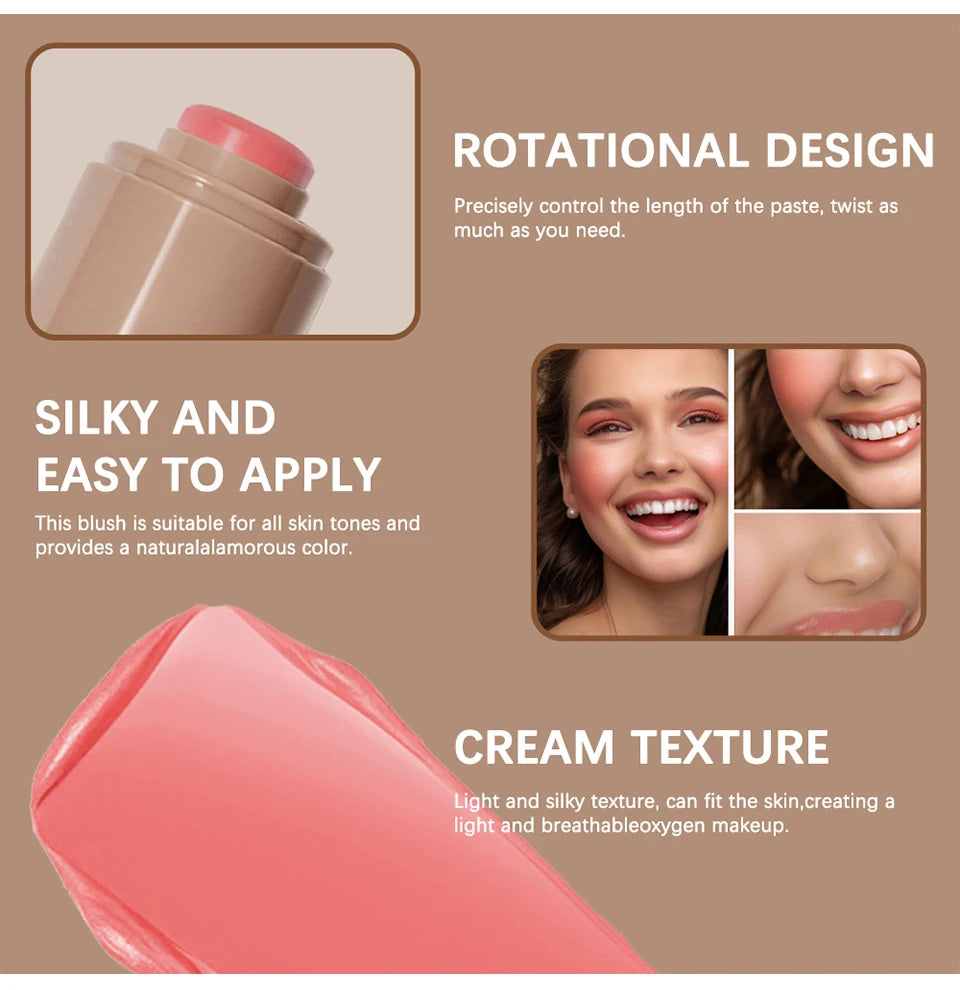 3-in-1Blush Stick Lasting Brightens Facial Cheek Stick Moisturizing Flash Lip Gloss Makeup Lip Gloss Face Rouge Beauty World Shop