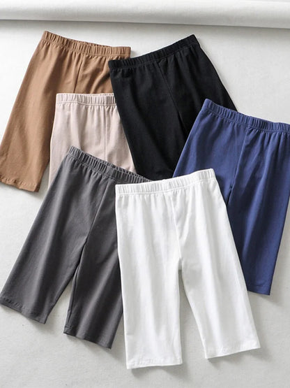 sexy women cotton high waist elastic pure color slim Knee-Length biker shorts female Beauty World Shop