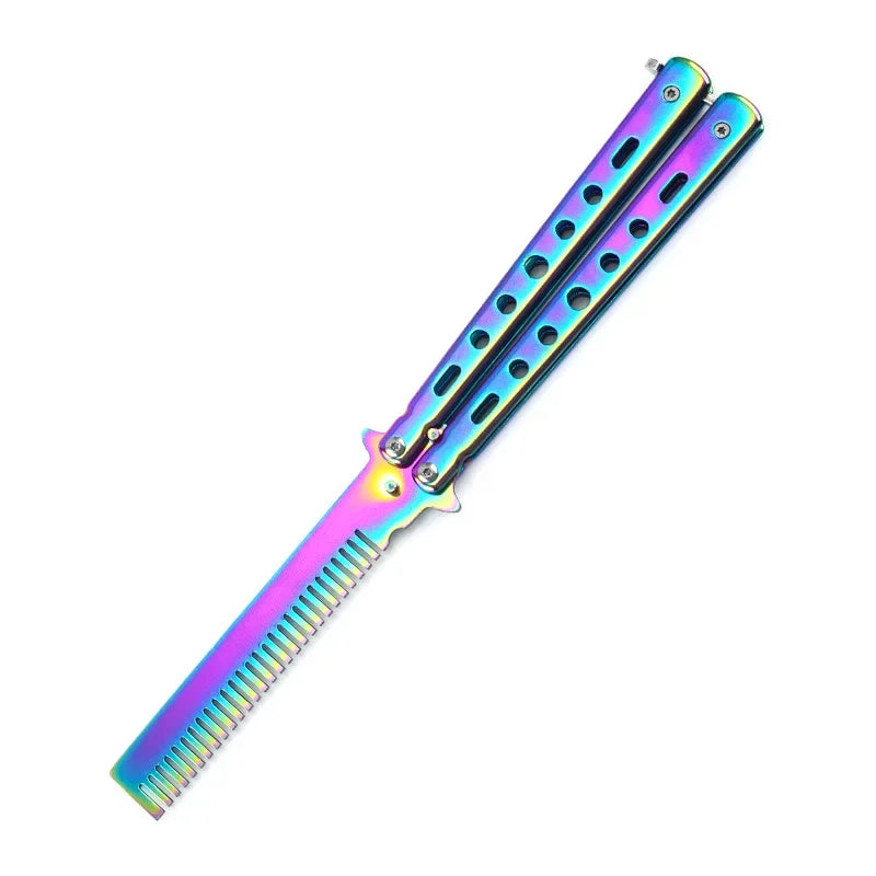 Foldable Comb Stainless Steel Practice Training Butterfly Knife Comb Beard Moustache Brushe Salon Hairdressing Hair Styling Tool Beauty World Shop