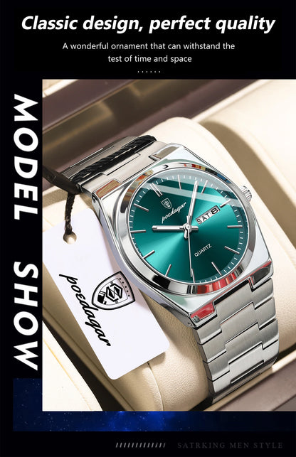 POEDAGAR Exquisite Business Men Watch Stainless Steel Waterproof Luminous Man Wristwatch Date Week Classic Men's Quartz Watches Beauty World Shop
