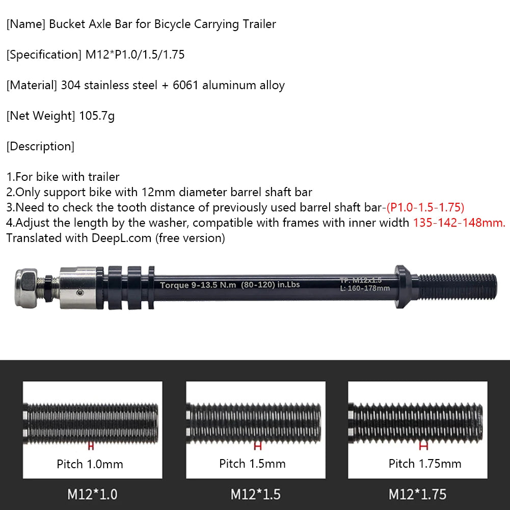 Bicycle Trailer Thru Axle 160-178mm Cargo Trailer Kid Trailer Thru Axle Bike Trailer Hitch Axle Bike Accessories Beauty World Shop