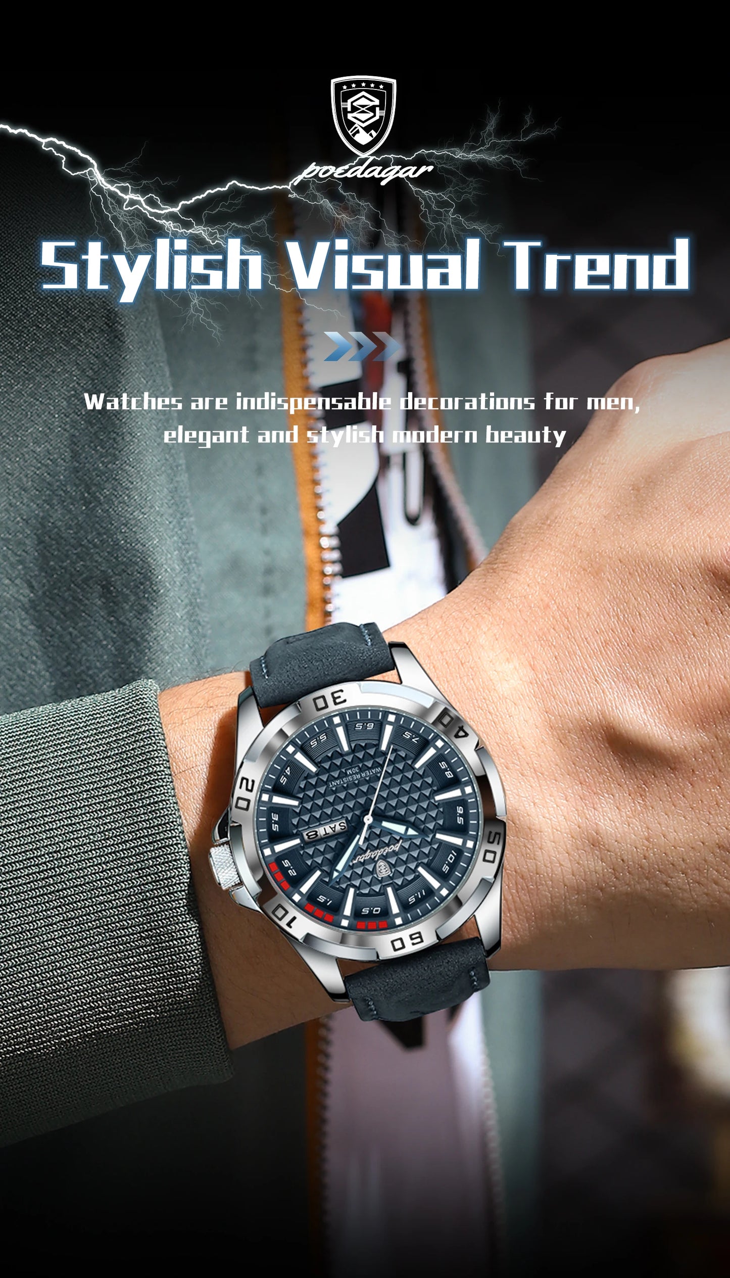 POEDAGAR Original Men Watch Luxury Waterproof Luminous Date Week Watch For Man Quartz Leather Fashion Men's Watches Reloj Hombre Beauty World Shop