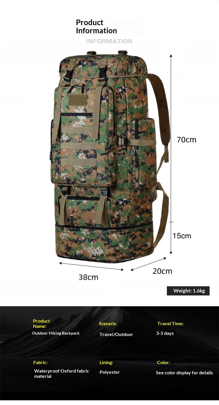 Homefish 80L/100L Large Mountaineering Backpack Outdoor Climbing Bag Tactical Rucksack Hiking Camping Travel Backpack Beauty World Shop