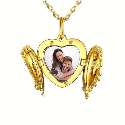 Custom Picture/photo Small Box Pendant Necklace, Personalized Angel Wing Small Box Pendant Men's Women's Necklace Christmas Gift Beauty World Shop