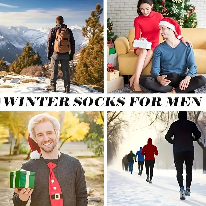 3/5 Pairs Men's Winter Warm Socks, Thick Towel Mid-Calf Socks, Anti-Cold Snow Boots Socks Elastic Solid Color Beauty World Shop