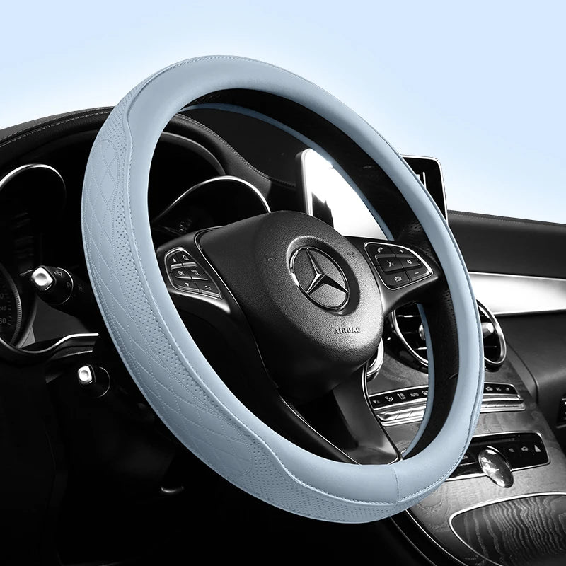 Napa Leather Perforated Patchwork Car Steering Wheel Cover, Non-slip, Breathable, Universal 15 Inch (Approx. 38cm) Beauty World Shop