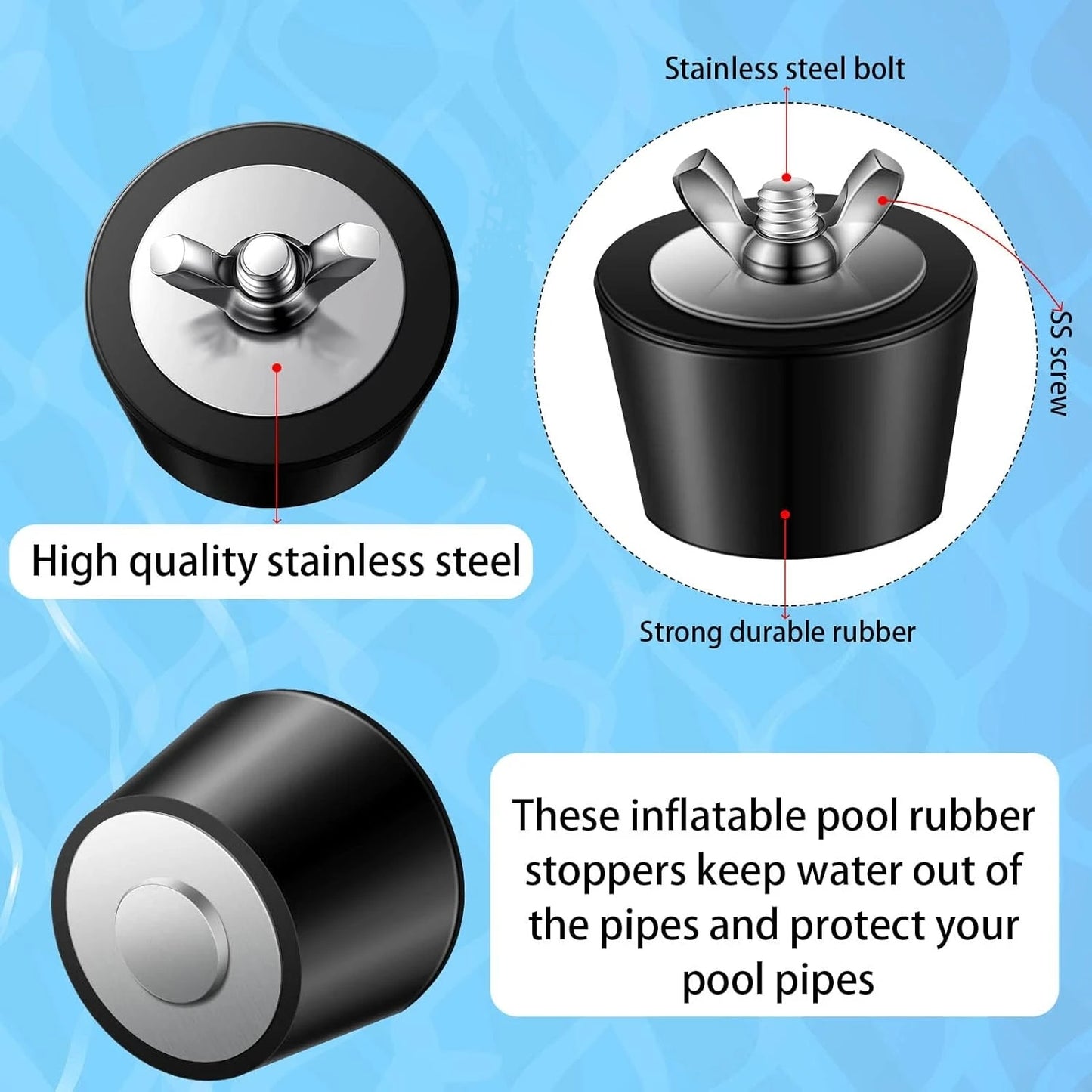 Rubber Winter Antifreeze Pool Plugs - Expandable Winterizing Stoppers with SS Screws for Pipe Sealing - Pool Accessories Beauty World Shop