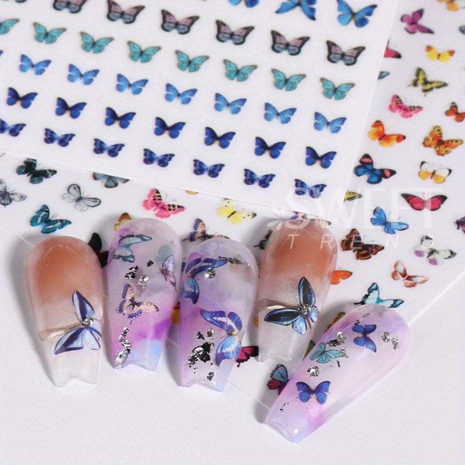 3pcs Luminous Butterfly Nail Decal Stickers Colorful Blue Butterfly Series Design Glow In The Dark Night Polish Sliders Manicure Beauty World Shop