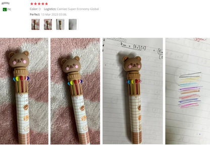 10 Colors Ballpoint Pen Cartoon Bear 0.5mm Colorful Ink Gel Pens Silicone Kawaii Pens School Office Supplies Korean Stationery Beauty World Shop