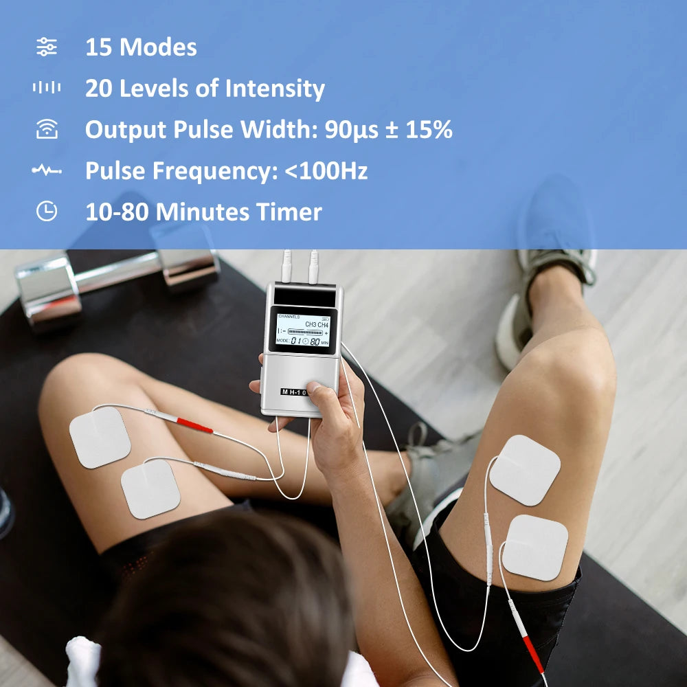 4 Channel TENS PMS Unit 15Mode Muscle Stimulator for Pain Relief Rechargeable TENS Machine Electronic Acupuncture Pulse Massager Beauty World Shop