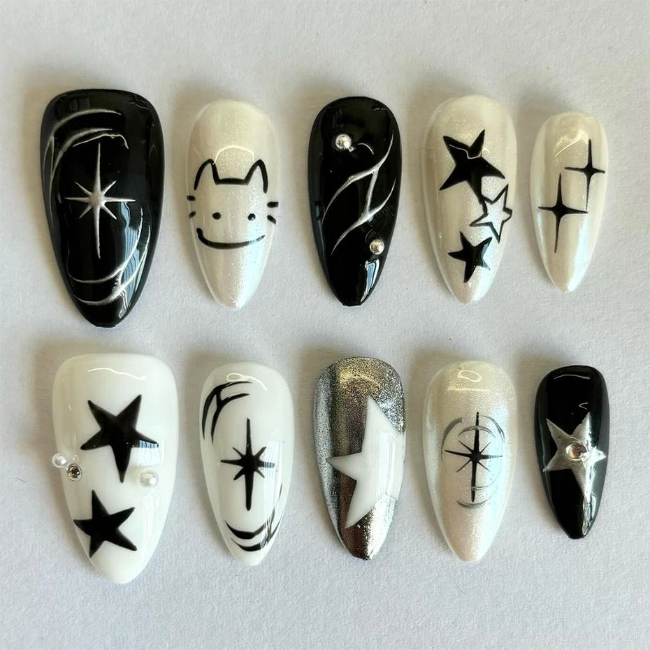Black Silver Cat Animals Nail Sticker Decals Y2K Charms Cute Dog Cartoon Adhesive Sliders Foils For Manicure Nail Art Decoration Beauty World Shop