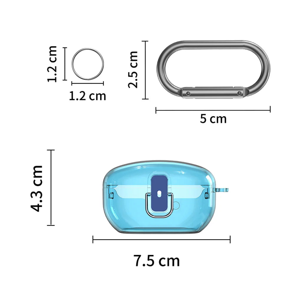 Secure Lock Clear Case Shockproof Protective Cover Skin Anti-drop with Carabiner for Sony WF-1000XM5 (2023) Wireless Earbuds