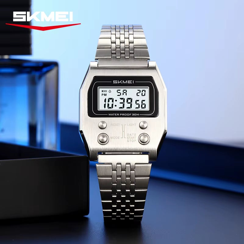 2460 Mens Wristwatches Stainless Steel Sport Luxury Retro LED Electronic Waterproof Digital Watch for Men Reloj Hombre