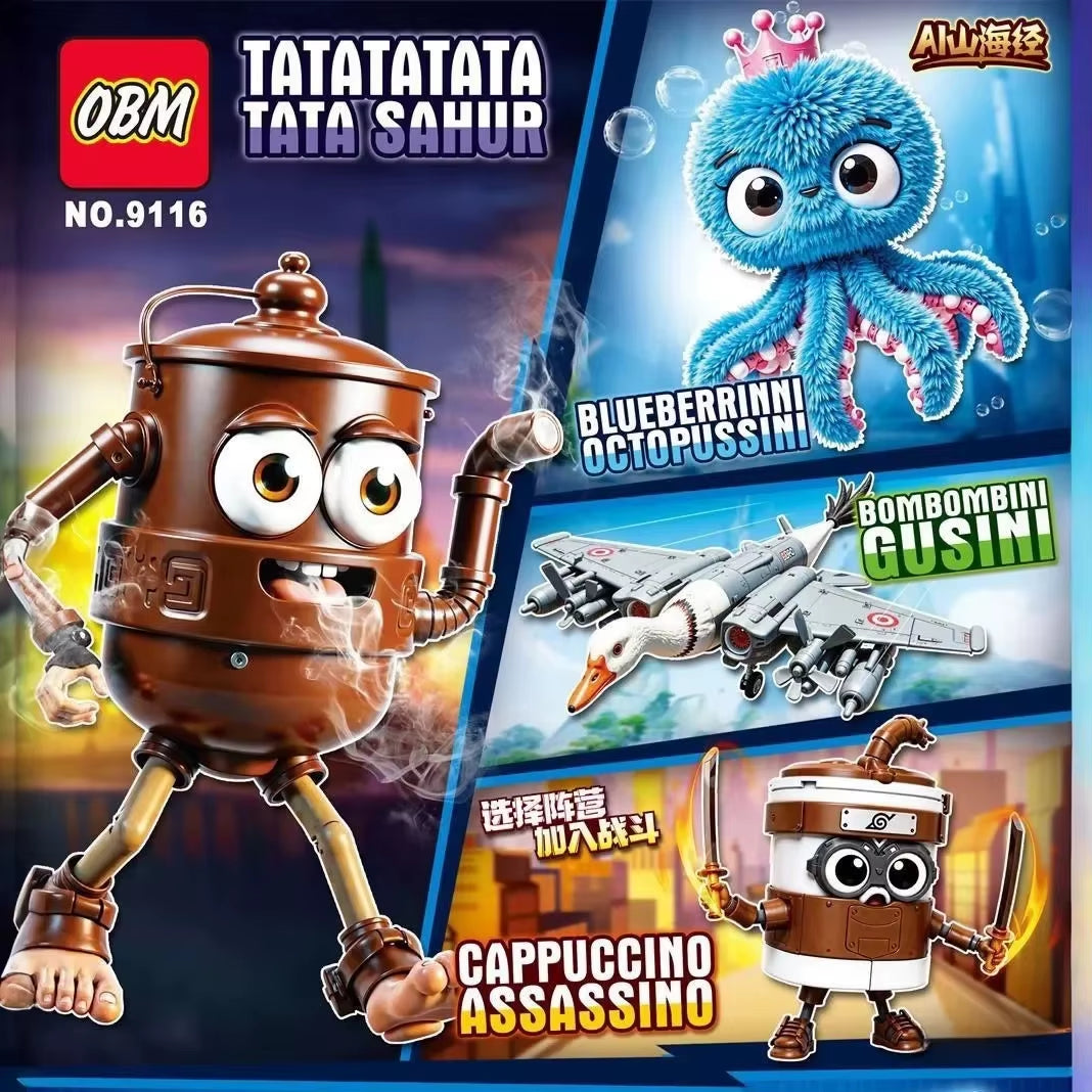 Italian Brainrot Tung Tung Tung Sahur‌ Figure Assembled Toy Tralalero Tralala‌ Boneca Kids Building Blocks Blind Box Toys Gifts