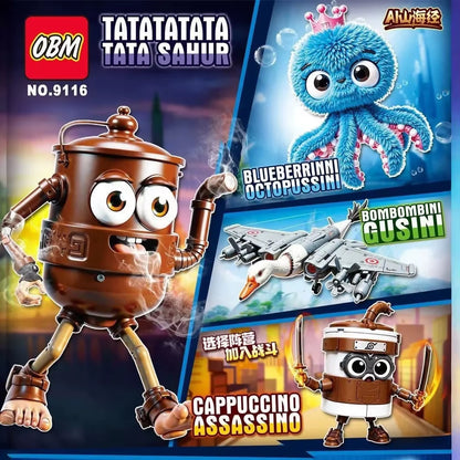 Italian Brainrot Tung Tung Tung Sahur‌ Figure Assembled Toy Tralalero Tralala‌ Boneca Kids Building Blocks Blind Box Toys Gifts