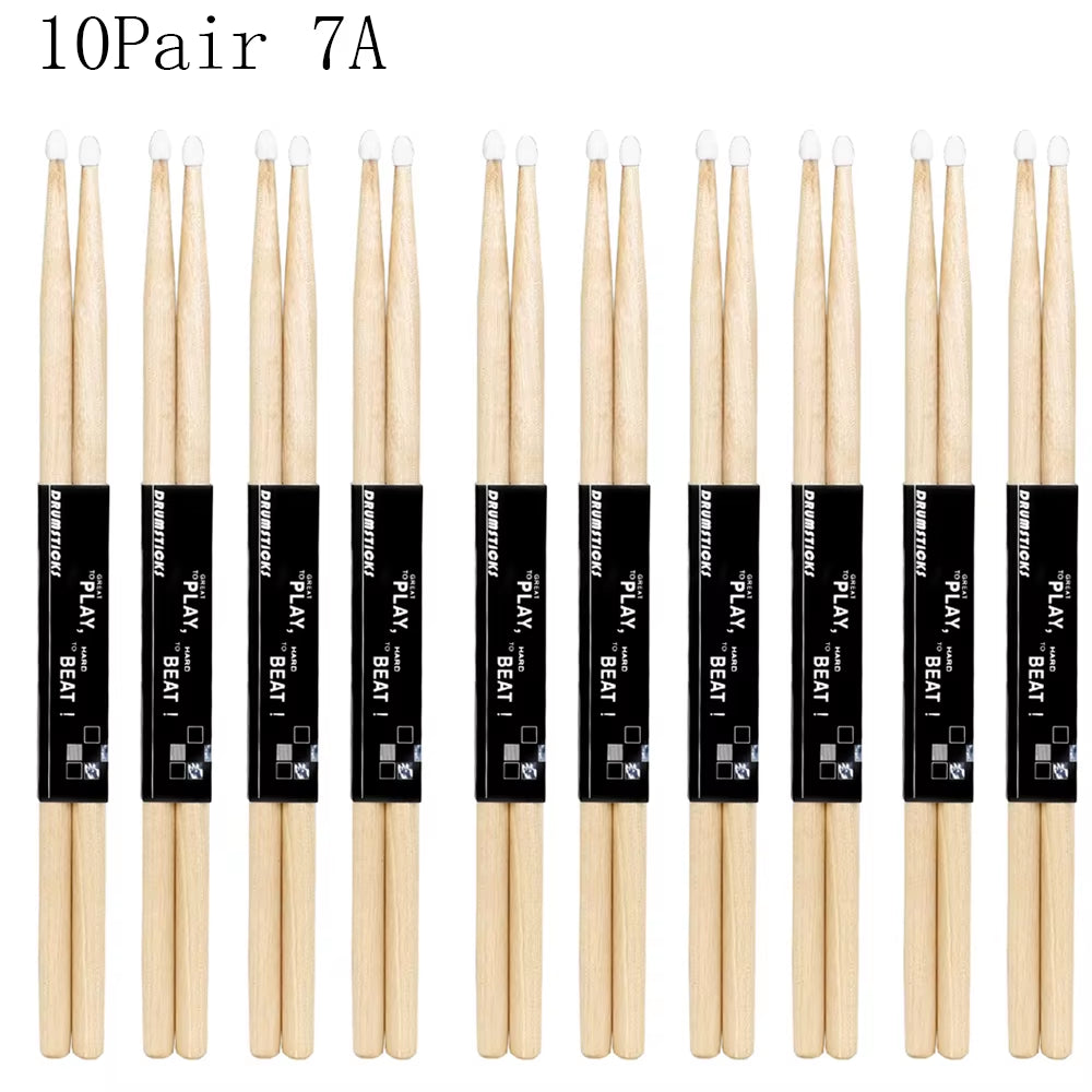 1/5/10 Pair Maple Wood Drum Sticks 5A 7A Electronic Drum Rack Nylon Tip Drumsticks Musical Sticks Percussion Instruments Tools