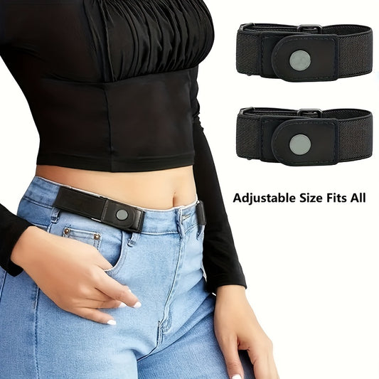2pcs/set No Buckle Elastic Belt For Women Men Unisex Stretch Belt For Pants Jeans Casual Buckle Free Adjustable Invisible Belt Beauty Fashion
