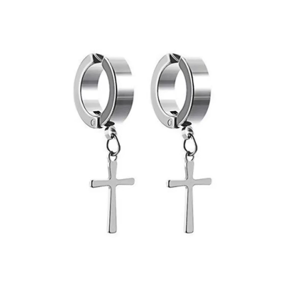 2Pcs Punk Mens Strong Magnet Magnetic Ear Stud Set,Non Piercing Cross Clip-On Earrings Suitable Gifting Boyfriend Lover Jewelry