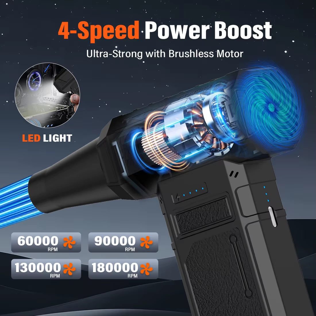Updated U7Ultra Mini Turbojet Fan Electric Duster 4-Speed Adjustable 180000RPM Wind Speed 58M/S Car/Pc Household Cleaning Tools