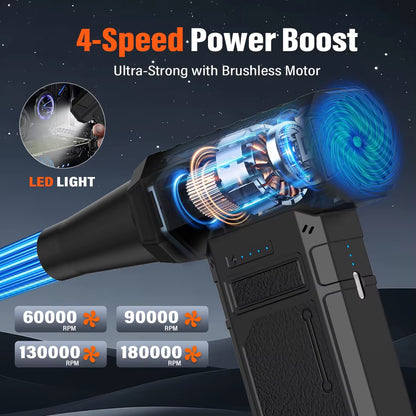 Updated U7Ultra Mini Turbojet Fan Electric Duster 4-Speed Adjustable 180000RPM Wind Speed 58M/S Car/Pc Household Cleaning Tools