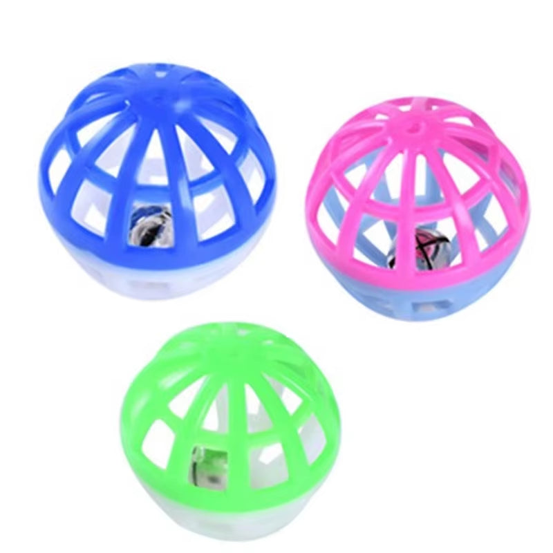 10Pcs/Set Plastic Cat Pet Sound Toy Cat Toys Hollow Out round Pet Colorful Playing Ball Toys with Small Bell Cat Products